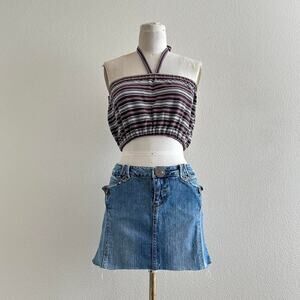 handmade brown blue striped knit halter crop top